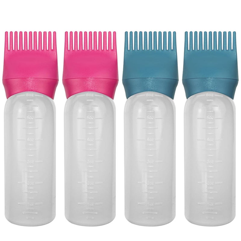 ELANE 4 Pack Hair Oiler Comb Bottle,Root Comb Applicator Bottle for Hair Oil Scalp Hair Oiling Applicator(Red+Green) - Image 1